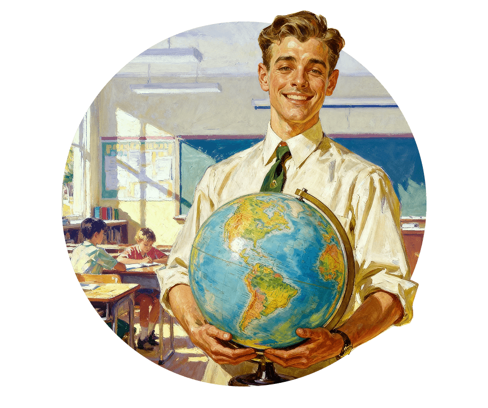 Учитель держит глобус
